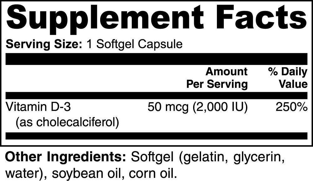High-Potency Vitamin D3 2000 IU Softgels